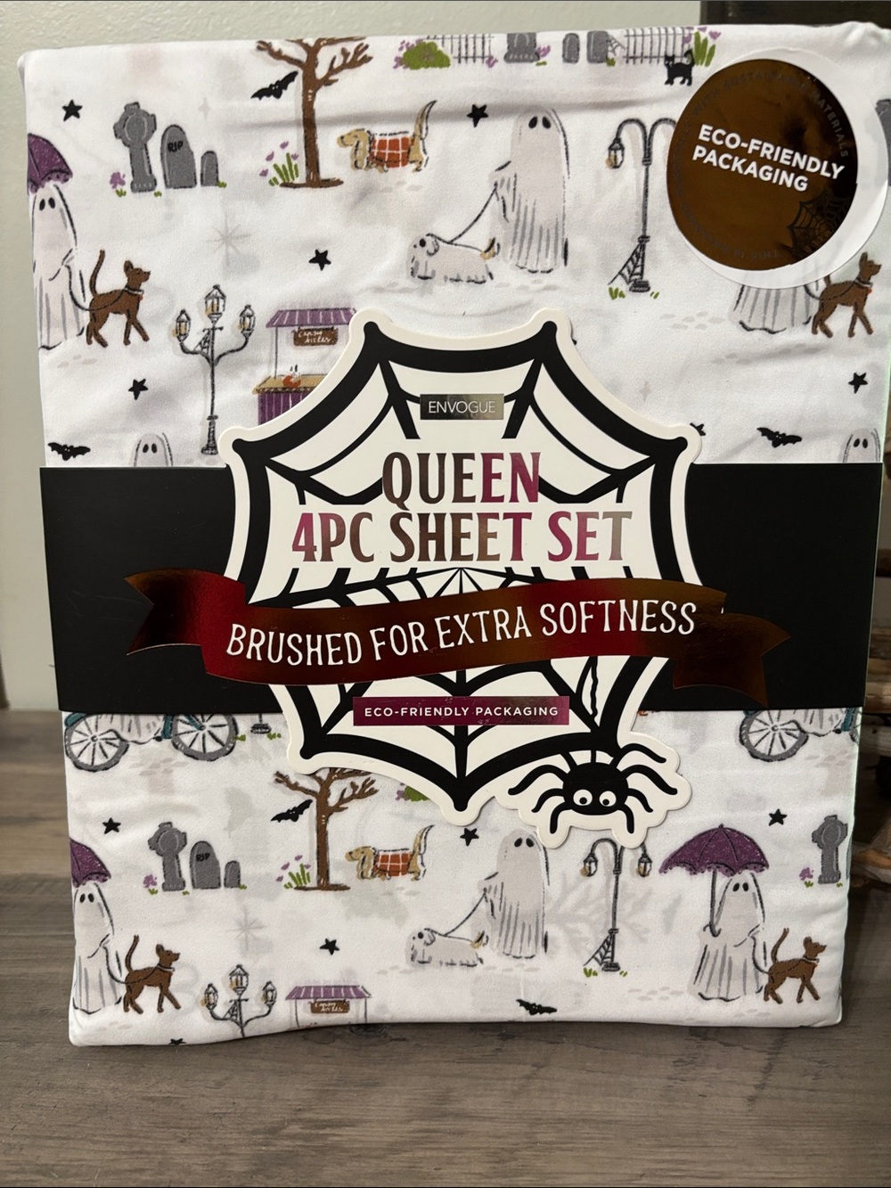 ENVOGUE Ghost Walking DogS QUEEN SIZE Halloween Sheet Set NEW